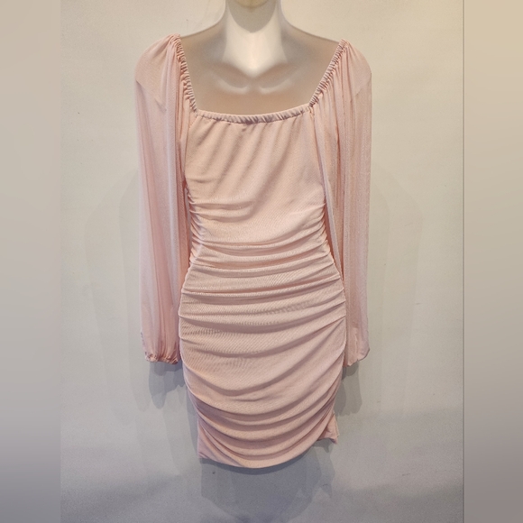 New Pink Bodycon Dress Pencil Dress with Bishop Sleeves Size S - Picture 6 of 7